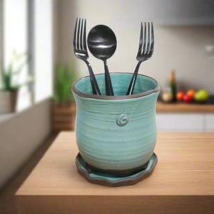 Cutlery holder, Ceramic silverware container, Kitchen cutlery organizer,  Cutlery caddy,  Pottery Utensil carrier, cutlery drainer