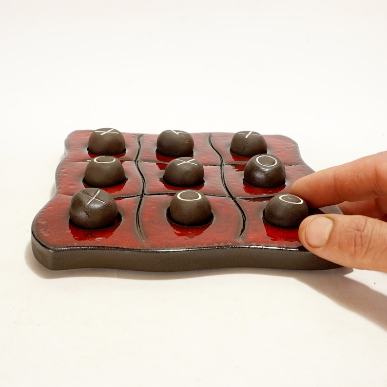 Tic tac toe ceramic game Red pottery noughts and crosses Etsy