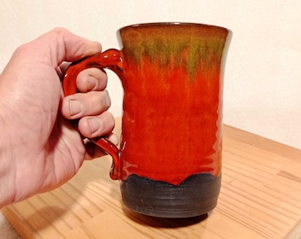 BIG Tasse faite à la main, Tasse à café en poterie de 22 oz, tasse en céramique de 650 ml, tasse en poterie orange, tasse en céramique à thé, Idée cadeau, Art israélien, Tasse unique