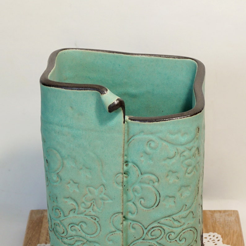 Matte Blue Utensil Holder Ceramic Utensil Crock Square Shape Etsy