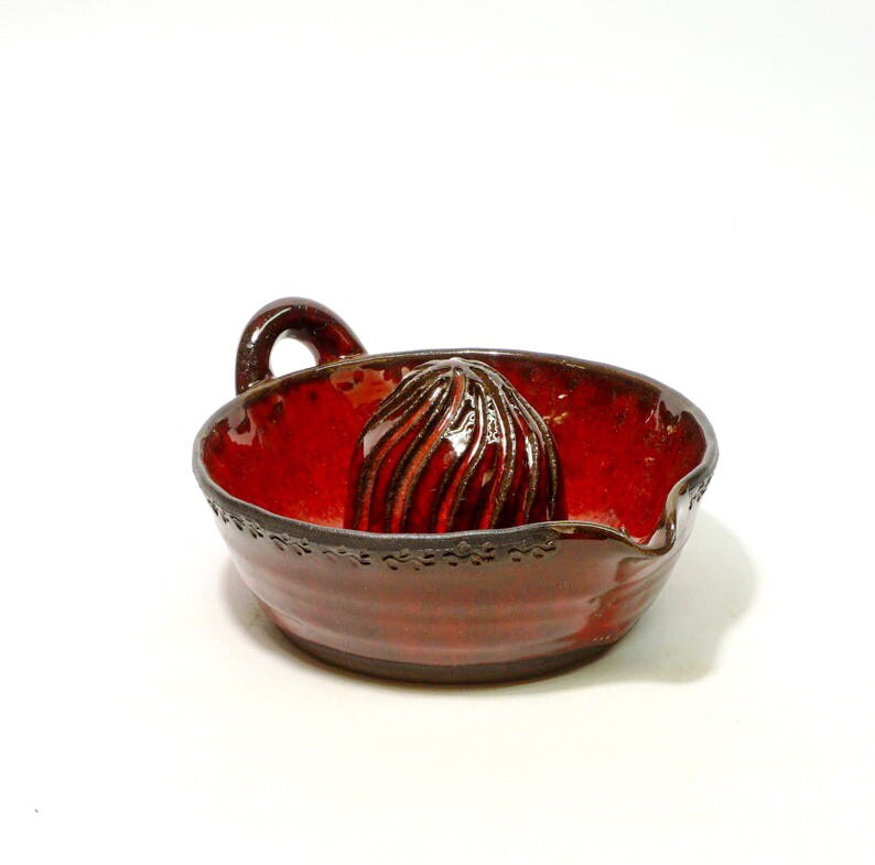 Red Lemon Juicer Pottery Citrus Squeezer Red Glaze Pottery Etsy