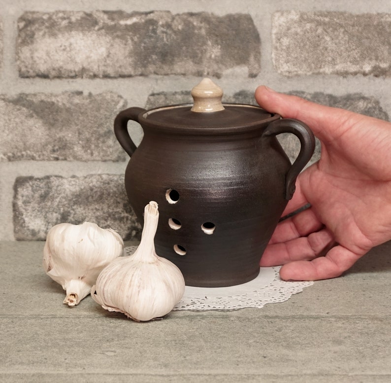 Ceramic Garlic Container Pottery Hand Made Garlic Storage Etsy