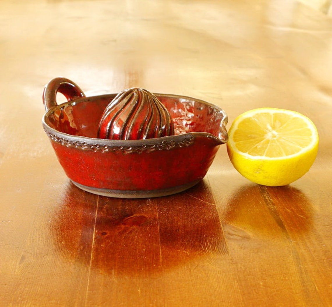 Red Lemon Juicer Pottery Citrus Squeezer Red Glaze Pottery Etsy