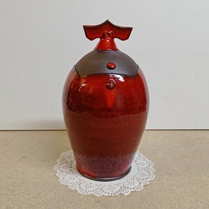 Red pottery vase, One of a kind handmade ceramic vase, Ceramic lidded vase, Unique  Ceramic, A jug with a square lid, Japanese style jug