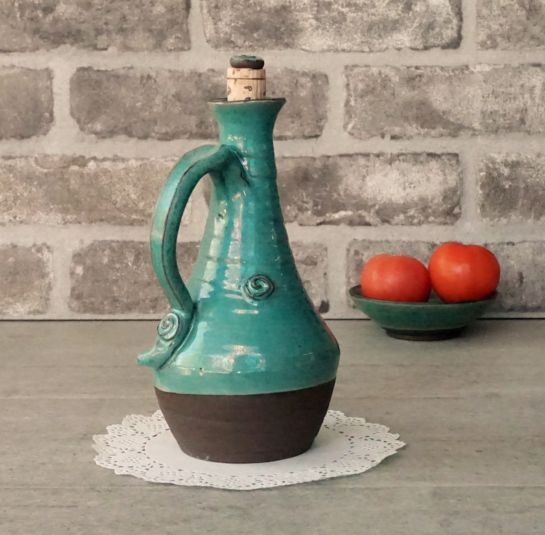 Ceramic oil container Blue olive oil jar Vinaigrette Etsy