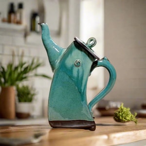 Ceramic oil container, Blue teapot, Big ceramic teapot, vinaigrette dish, ceramic jar, Rustic pottery, Blue pottery teapot, Israel art