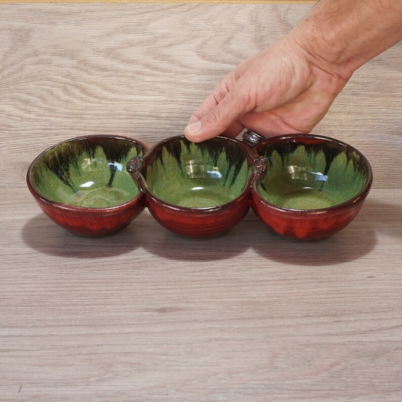 Ceramic Salsa Dip Red Bowls Pottery Serving Bowls Three Etsy