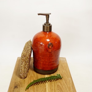 Ceramic Liquid soap, Orange glaze Soap Dispenser, Liquid Soap, Kitchen Soap Pump, Handmade kitchen Decor, Rustic pottery, Moms gift, Ceramic