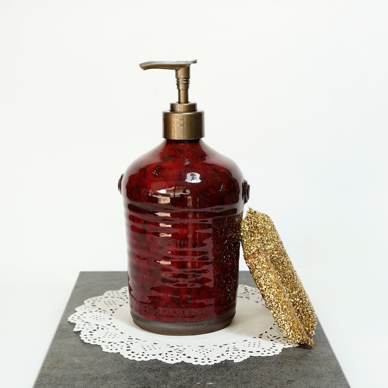 Red Soap Dispenser Liquid Soap Kitchen Soap Pump Pottery Etsy