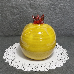 Yellow Pomegranate , Pottery Pomegranate, Pomegranate art, Yellow Pottery, decorative fruit,  home décor, ceramic pomegranate, Israeli art