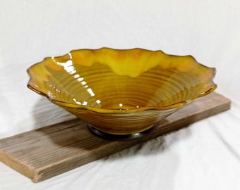 Mustard  10" serving bowl, Salad pottery bowl, Fruit or centerpiece bowl, Wheel thrown bowl, Handmade pottery, Yellow ceramics, Pasta bowl