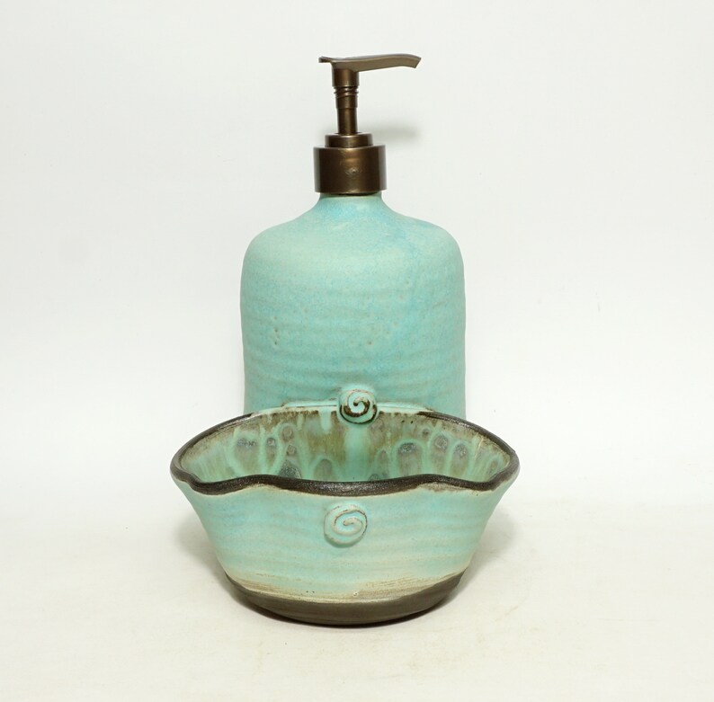 Ceramic Liquid soap Soap Dispenser with a sponge holder Etsy