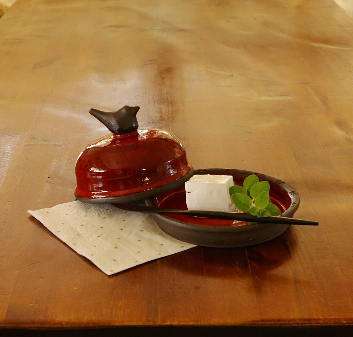 Ceramic Cheese Plate with Lid Glazed Pottery Retro Cheese Etsy