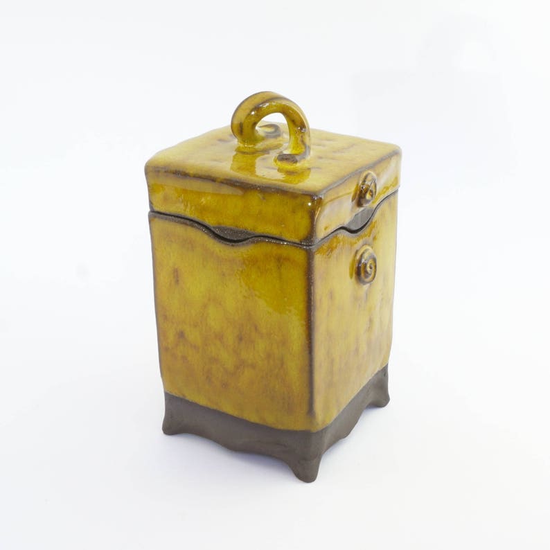 Lidded Square Sugar Container Yellow Pottery Box Yellow Etsy