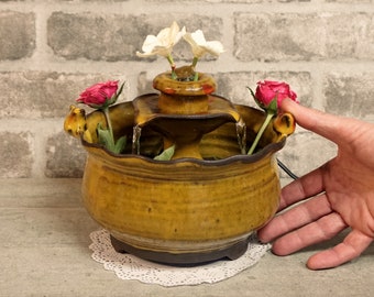 Handmade Yellow Ceramic Water Fountain: Indoor Waterfall, Cat Drinking Accessory