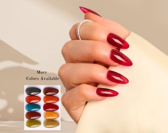Jelly Red Press on Nails, Milky Red Nails, Solid Color Wine Red Fake Nails, Christmas Press on Nails Medium Almond, Press on Nails Canada