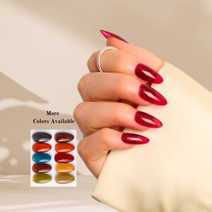 Jelly Red Press on Nails, Milky Red Nails, Solid Color Wine Red Fake Nails, Christmas Press on Nails Medium Almond, Press on Nails Canada