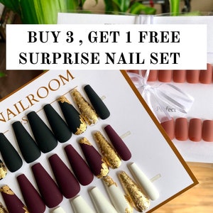 BUY 3 GET 1 FREE Painted Press on Nails | Nail Bundle | Long Medium Short | Matte or Glossy | Coffin Almond Square Stiletto Round