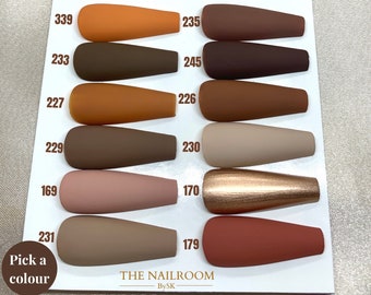 Brown Neutral Matte or Glossy Painted Press on Nails | Almond Coffin Square Stiletto Press on Nails Winter | Long Medium Short| Autumn Nails