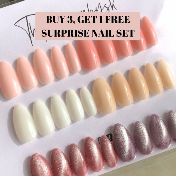 Press on Nails Bundle| BUY 3 GET 1 FREE | Coffin Round Square Almond Artificial Nails | Press on Nails Canada | Long Medium Short Nails