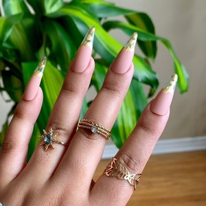 Matte or Glossy Hand Painted Press on Nails with Gold Flakes | Long Medium Short | Almond Coffin Square Stiletto | Press on Nails Canada