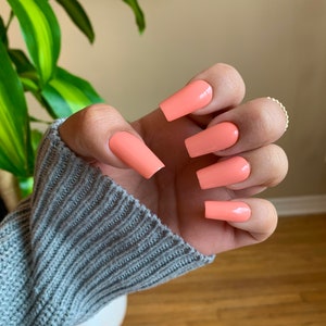 Medium Square Hand Painted Matte or Glossy Press on Nails | Long Short Almond Coffin Stiletto | Basic Solid Colour Press on Nails Canada