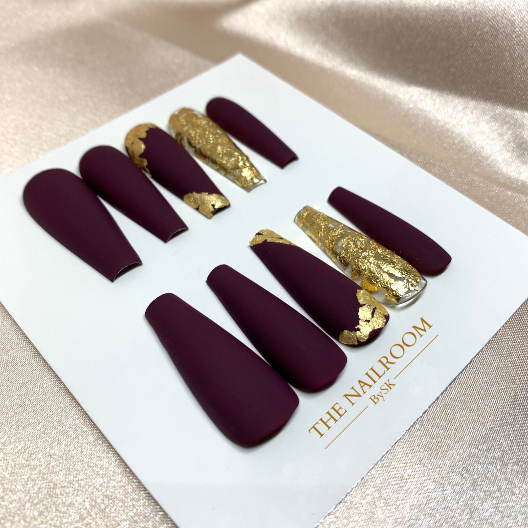 Purple Gold Press on Nails Luxury Press on Nails Custom - Etsy