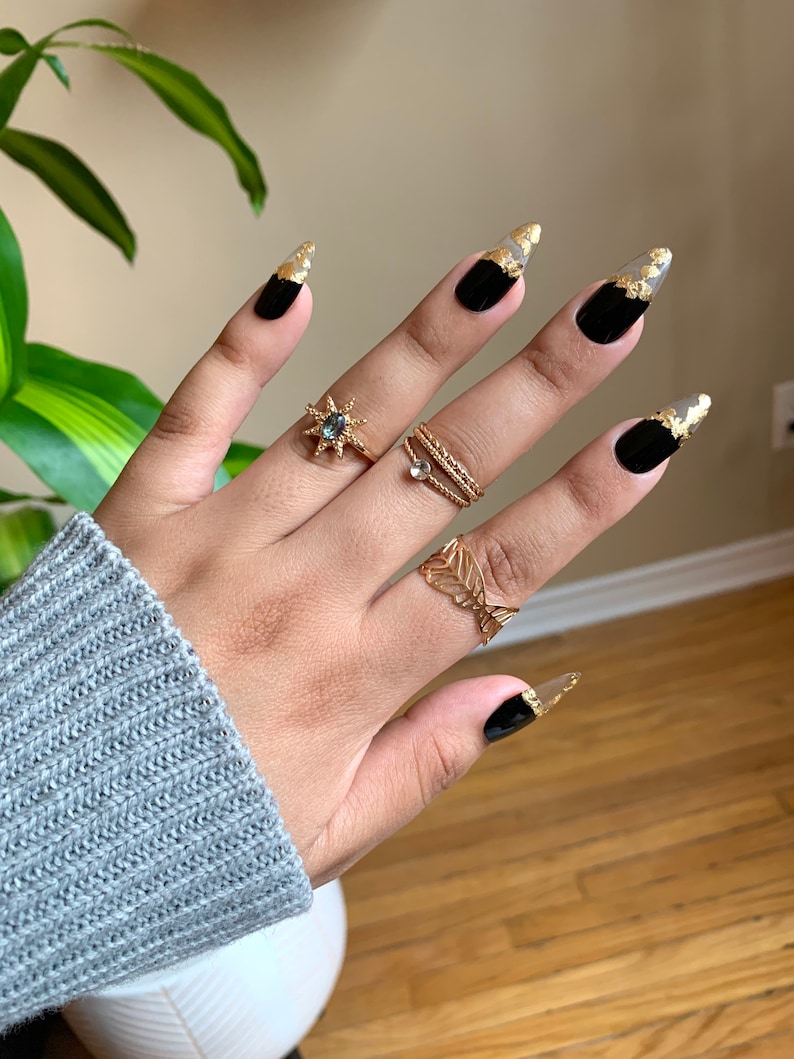 Black Gold Press on Nails / Luxury Press on Nails/ Custom - Etsy