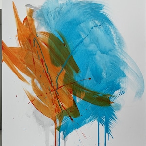 Original Abstract Acrylic Painting on Canvas | Blue and Orange |  18 x 24 inches