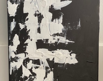 Original Abstract Acrylic Painting on Canvas | Black & White | 9 x 12