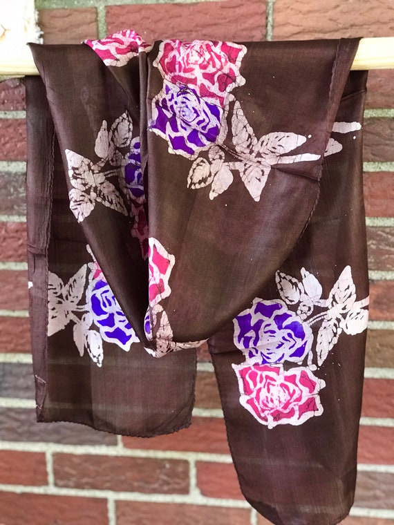 100% Silk Scarf // Purple, Brown, Pink floral // M