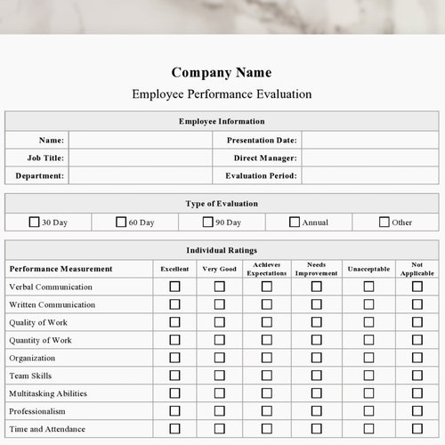 Employee Performance Review Template Appraisal Form MS Etsy Employee Performance Review Template Appraisal Form MS Etsy