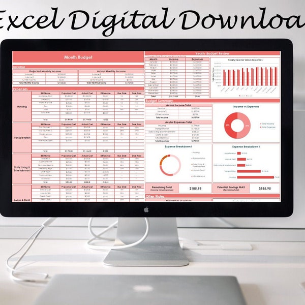 Personal Budget Excel Template - Month & Year Summaries