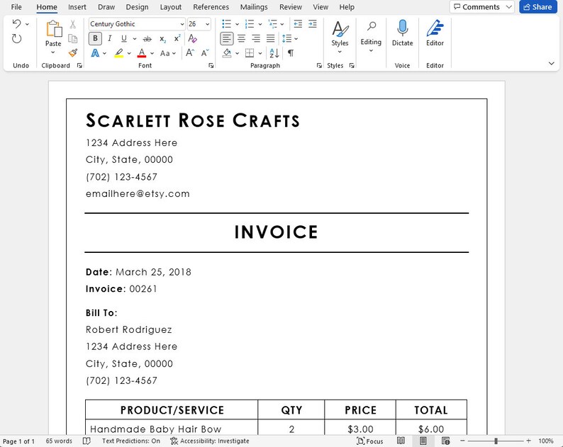 MS Word-invoice Template - Etsy