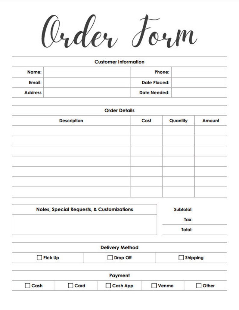 MS Word-order Form Template - Etsy