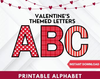 Saint-Valentin lettres imprimables de A à Z babillard signe de février téléchargement numérique pour décoration de salle de classe