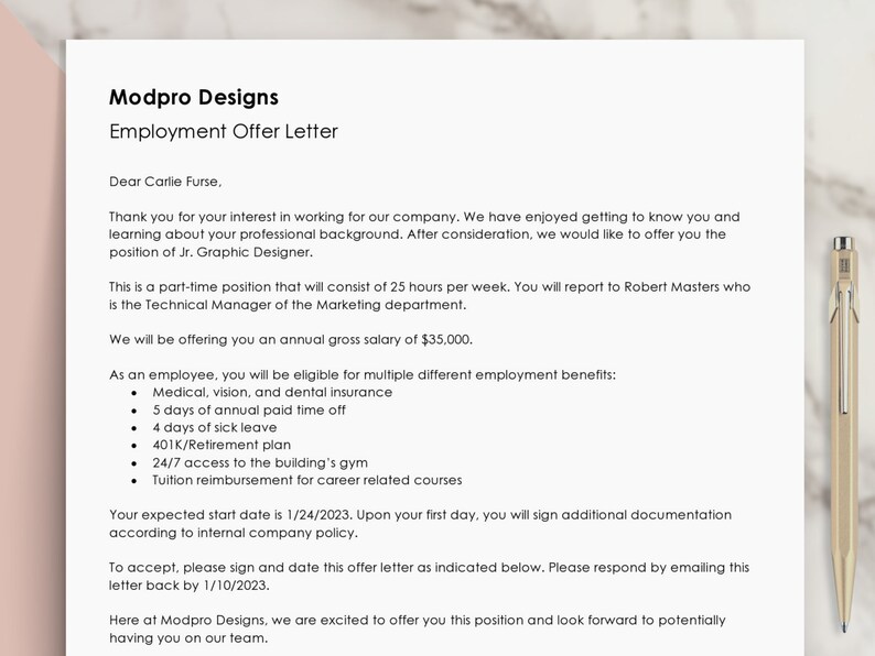 Employee Offer Letter Template employment, HR Form, Legal Forms, Human