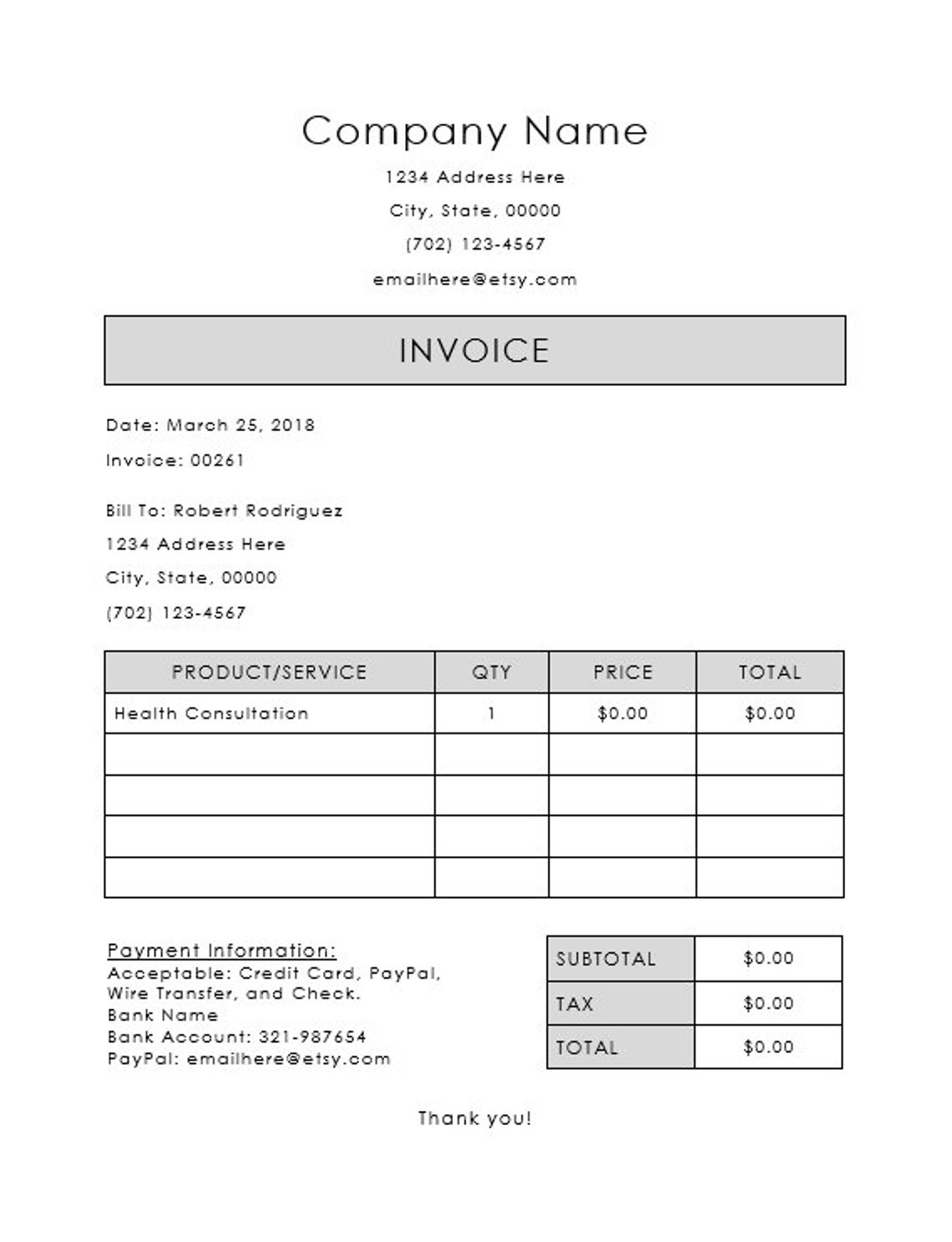 Plantilla MS WordInvoice Etsy México