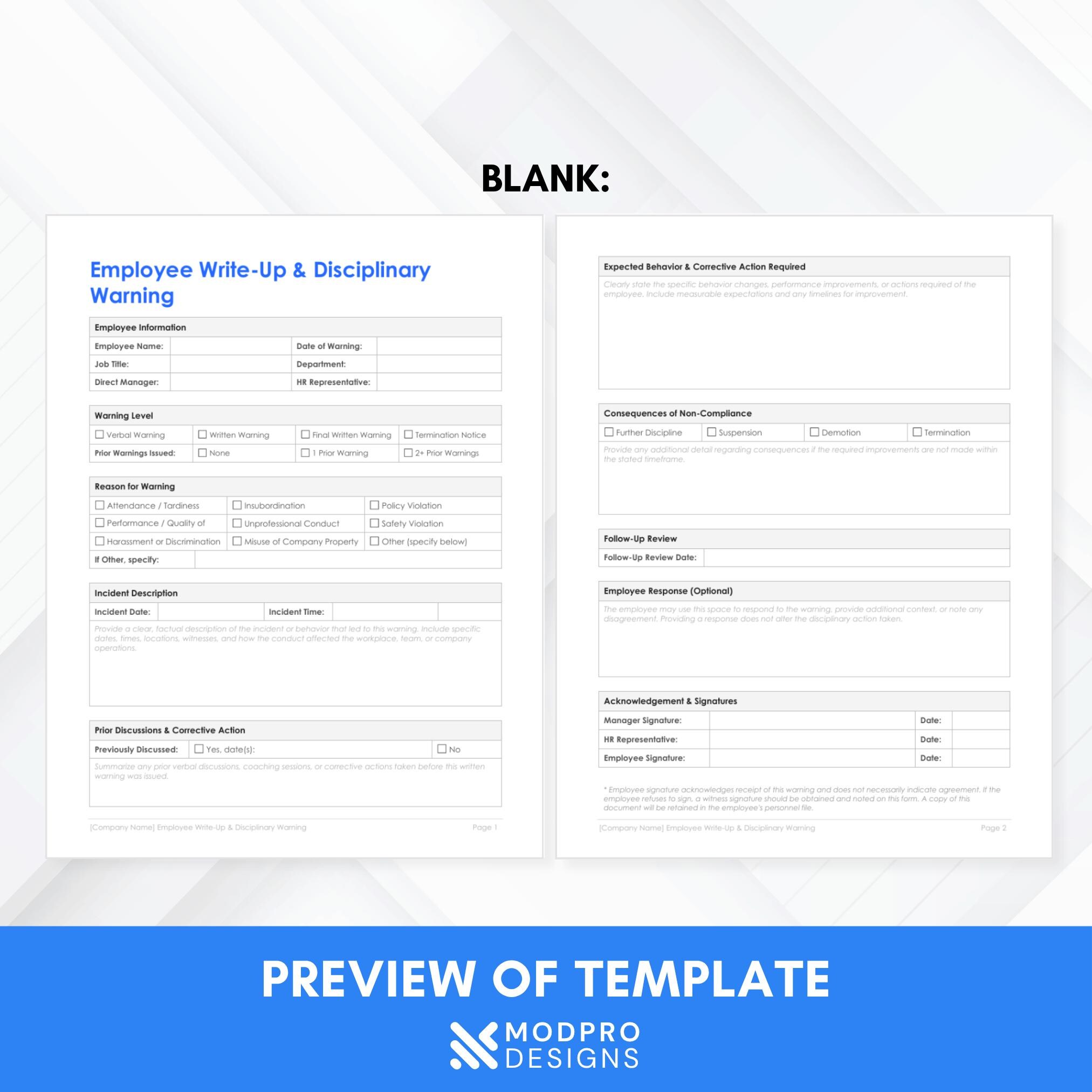 Disciplinary Warning Script Employee Write-up Form | Disciplinary Warning Template | Employee ...