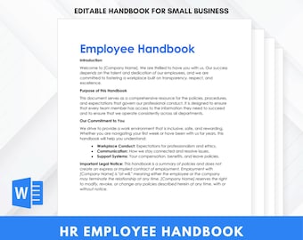 Plantilla de manual del empleado para pequeñas empresas / Manual de políticas de RR. HH. editable / Guía de políticas de la empresa / Documento de normas de incorporación y del lugar de trabajo