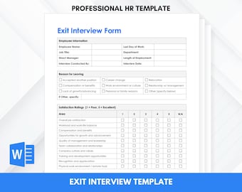 Formulaire d'entretien de départ | Modèle de sondage de départ | Entretien d'embauche | Questionnaire RH de départ | Word modifiable | Téléchargement instantané