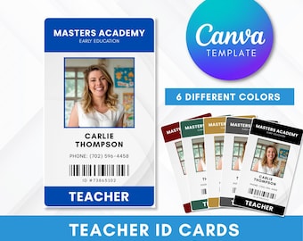 Modèle de badge d'identification d'enseignant modifiable | Étiquette personnalisée pour le personnel de l'école | Carte d'identité imprimable pour la classe