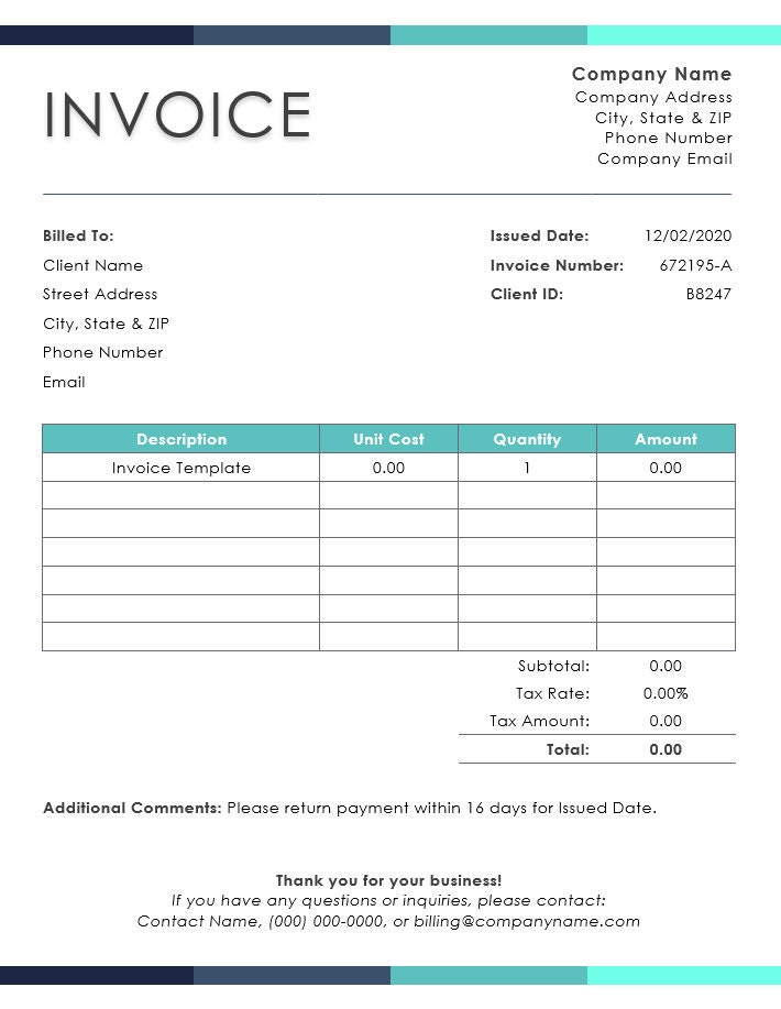 professional invoice template etsy
