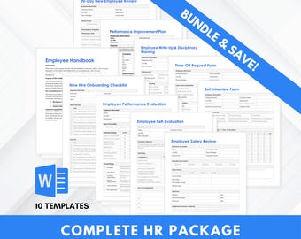 Pack RH complet | Pack de modèles RH | Intégration pour quitter | Manuel de l'employé Évaluation du rendement du PIP | Téléchargement instantané Word modifiable