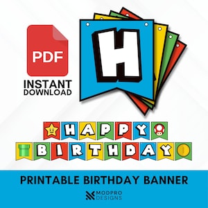 Junge alles Gute zum Geburtstag Banner Dekor (Digitaler Download Vorlage druckbare einfach zu verwenden PDF kleine Kinder Videospiel Spaß DIY schnell einfach druckbar)