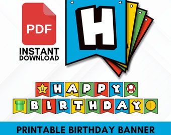 Bannière d'anniversaire de jeu vidéo - Panneau imprimable « Joyeux anniversaire » - Téléchargement instantané au format PDF