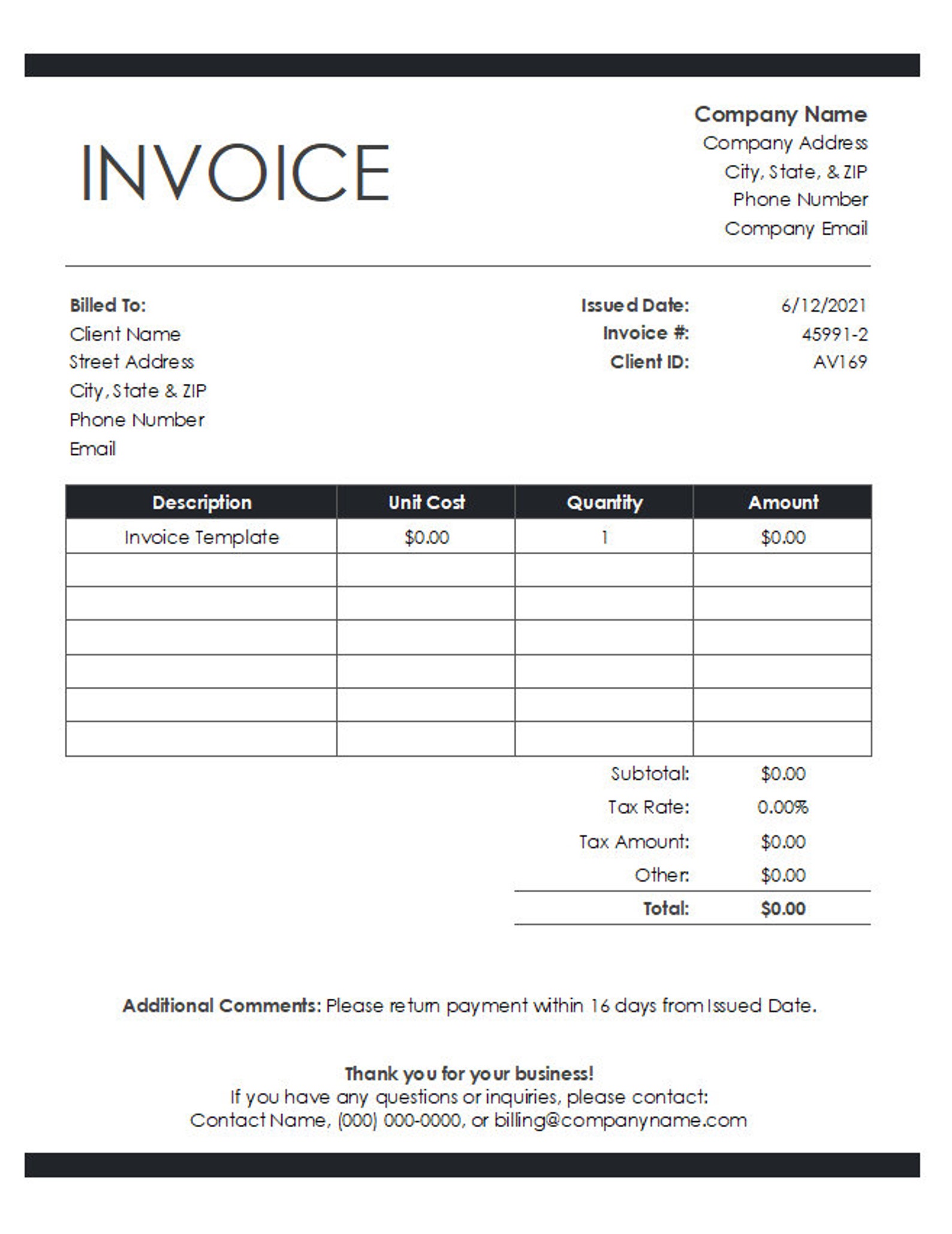 MS Excel Invoice Template Spreadsheet Etsy UK