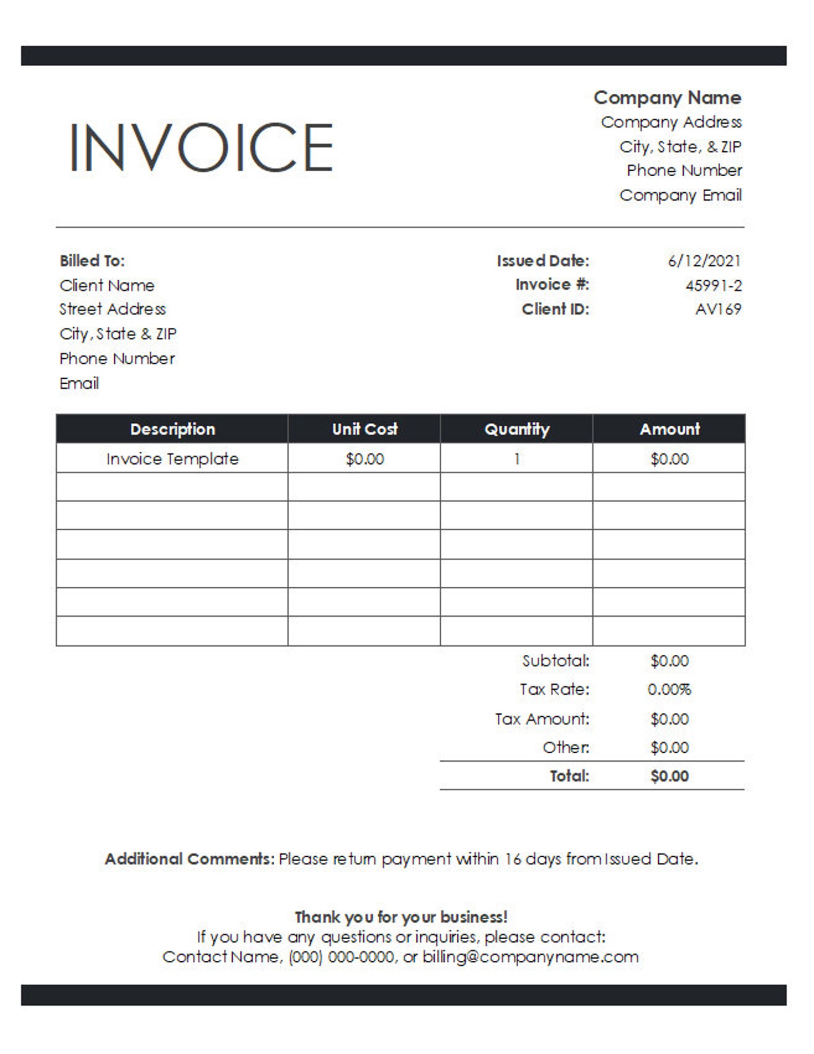 Invoice Excel Spreadsheet Templates