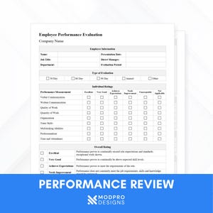 Employee Performance Evaluation Template, Performance Review Template, (HR Form Office, Microsoft Word, Professional Performance Review)