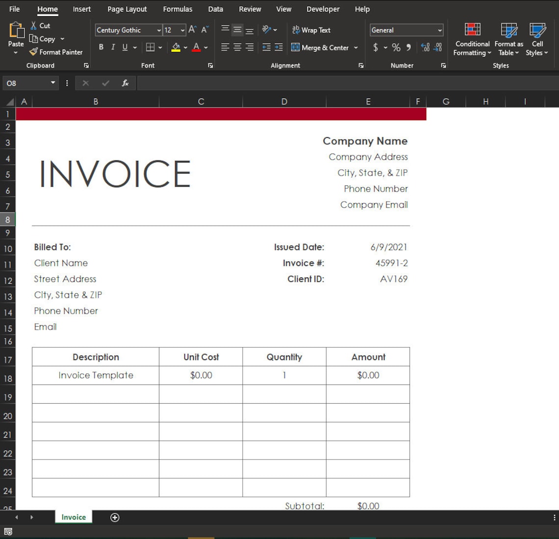 MS Excel Invoice Template Spreadsheet - Etsy
